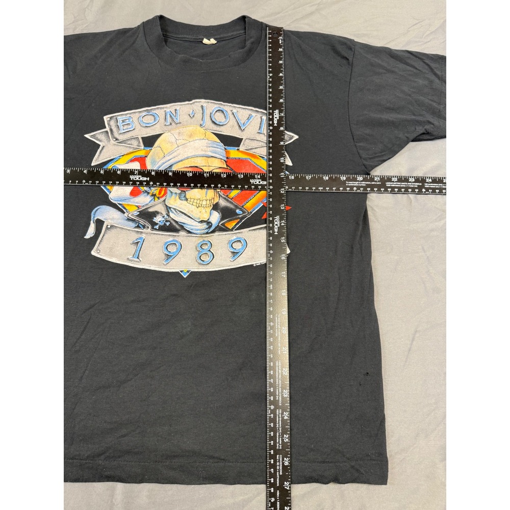 Vintage‎ 1989 Bon Jovi Tour Shirt Screen Stars XL Black Skull Graphic Rock Tee - Picture 8 of 13